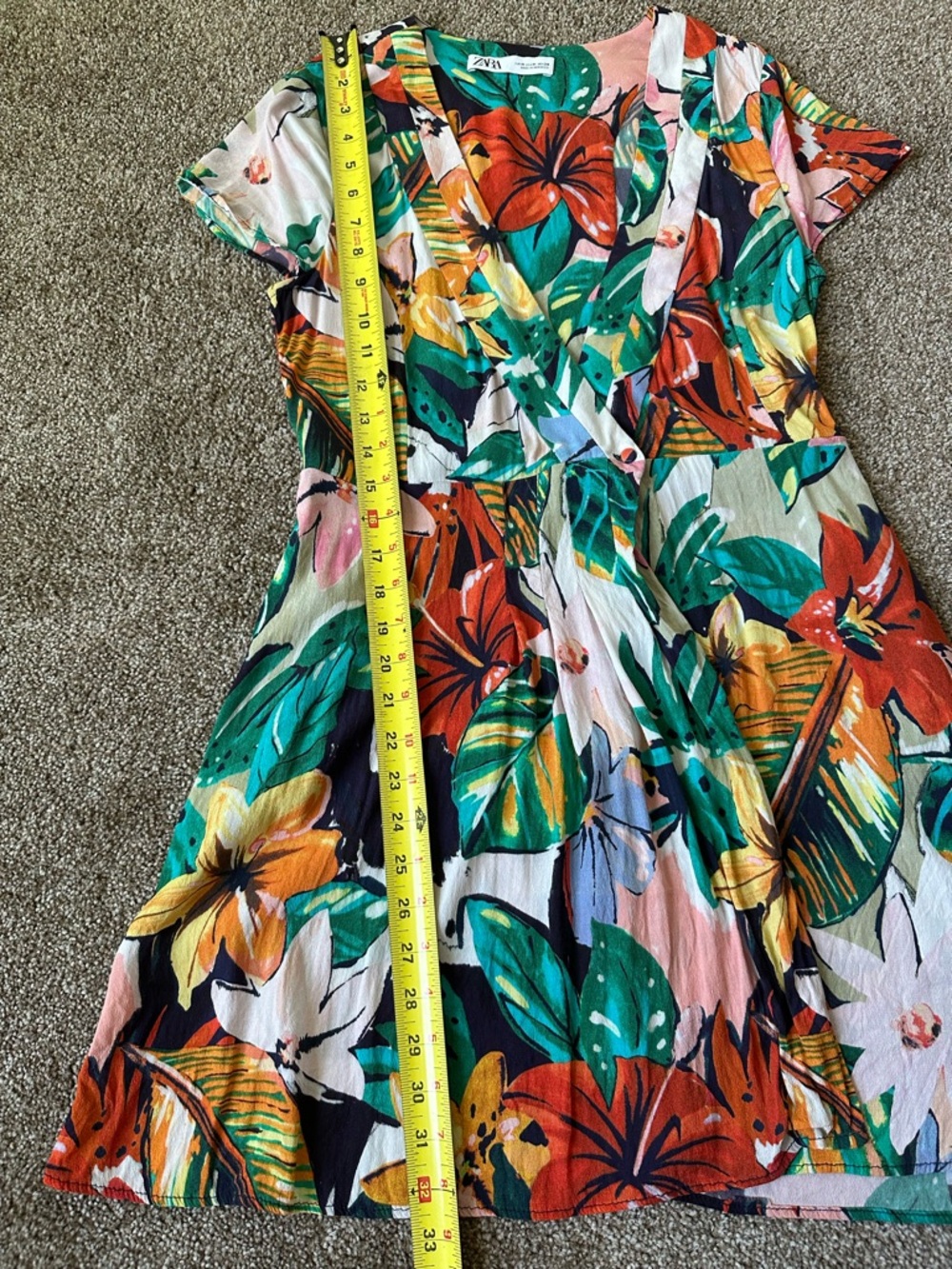 Zara Tropical Floral Wrap Mini Dress Pockets Size M (Fits Like XS) - Picture 9 of 14